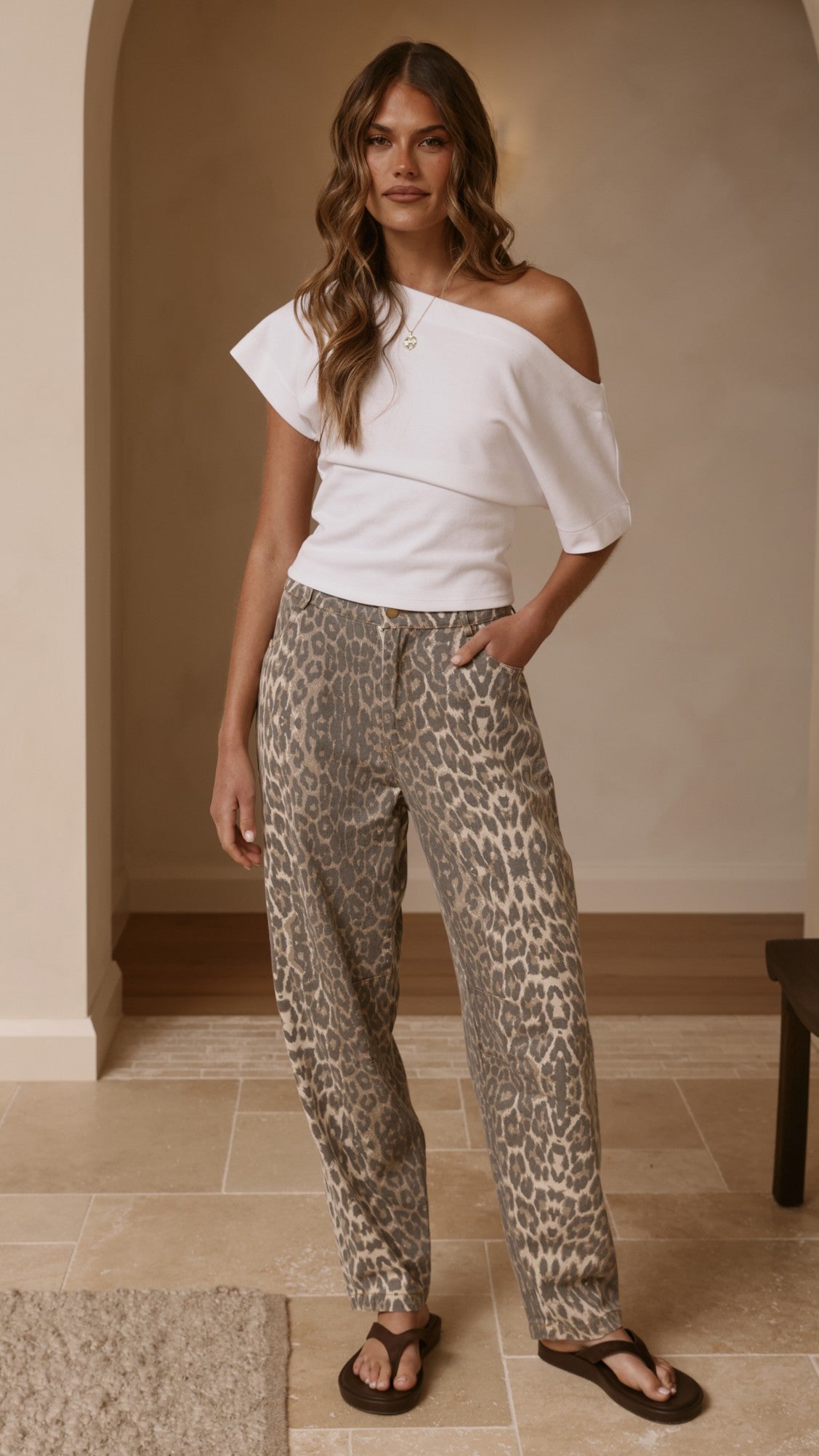 Cleora Barrel Jeans - Leopard Print