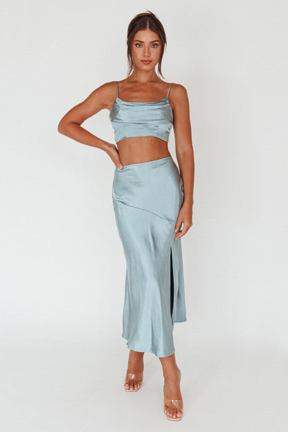 Well Versed Split Midi Skirt Sage