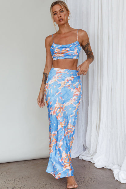 Well Versed Maxi Skirt Abstract Blue