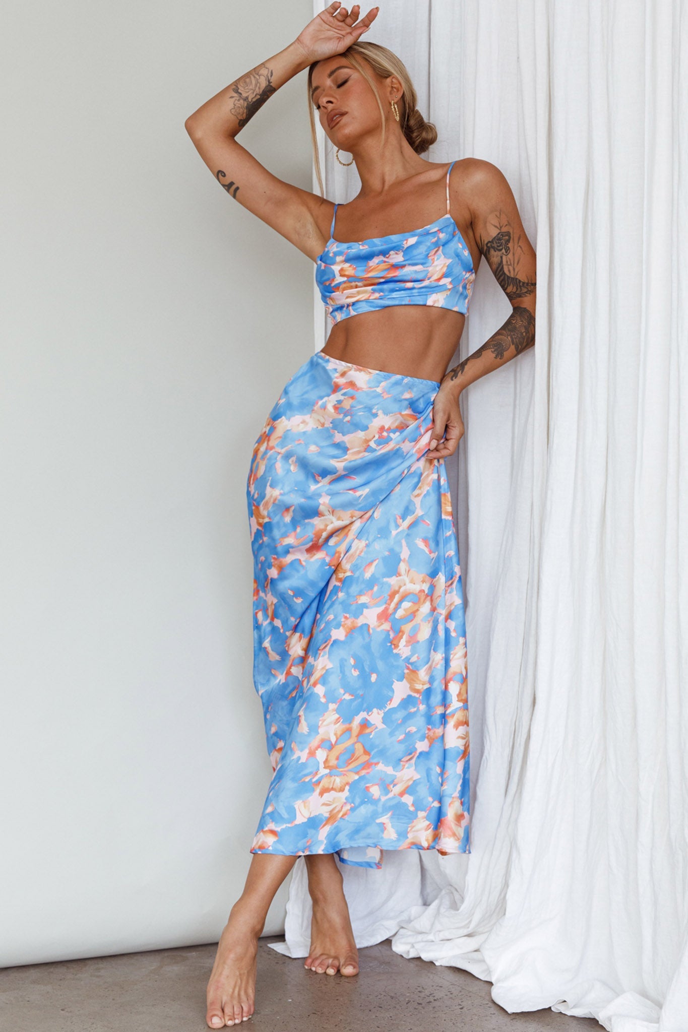 Well Versed Maxi Skirt Abstract Blue