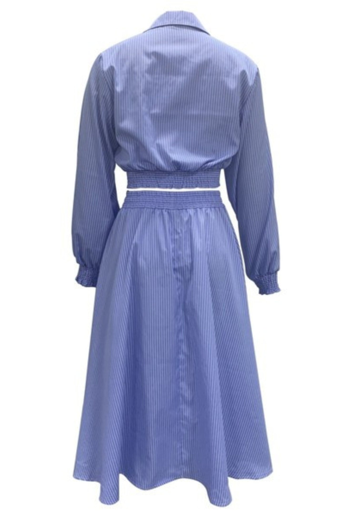 Blue Striped Button Down Skirt Set