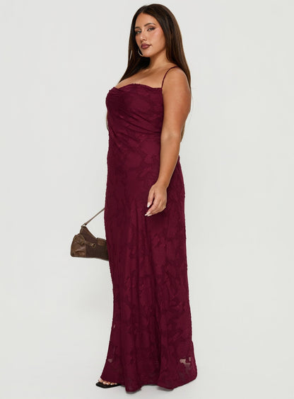 Celena Maxi Dress Burgundy Burnout Curve