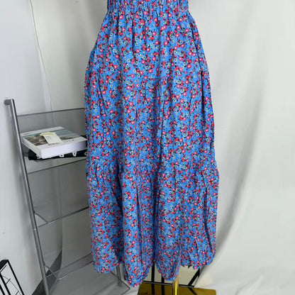 Floral Print Fitted Waist Long Dress