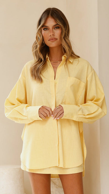 Charla Button Up Top - Yellow