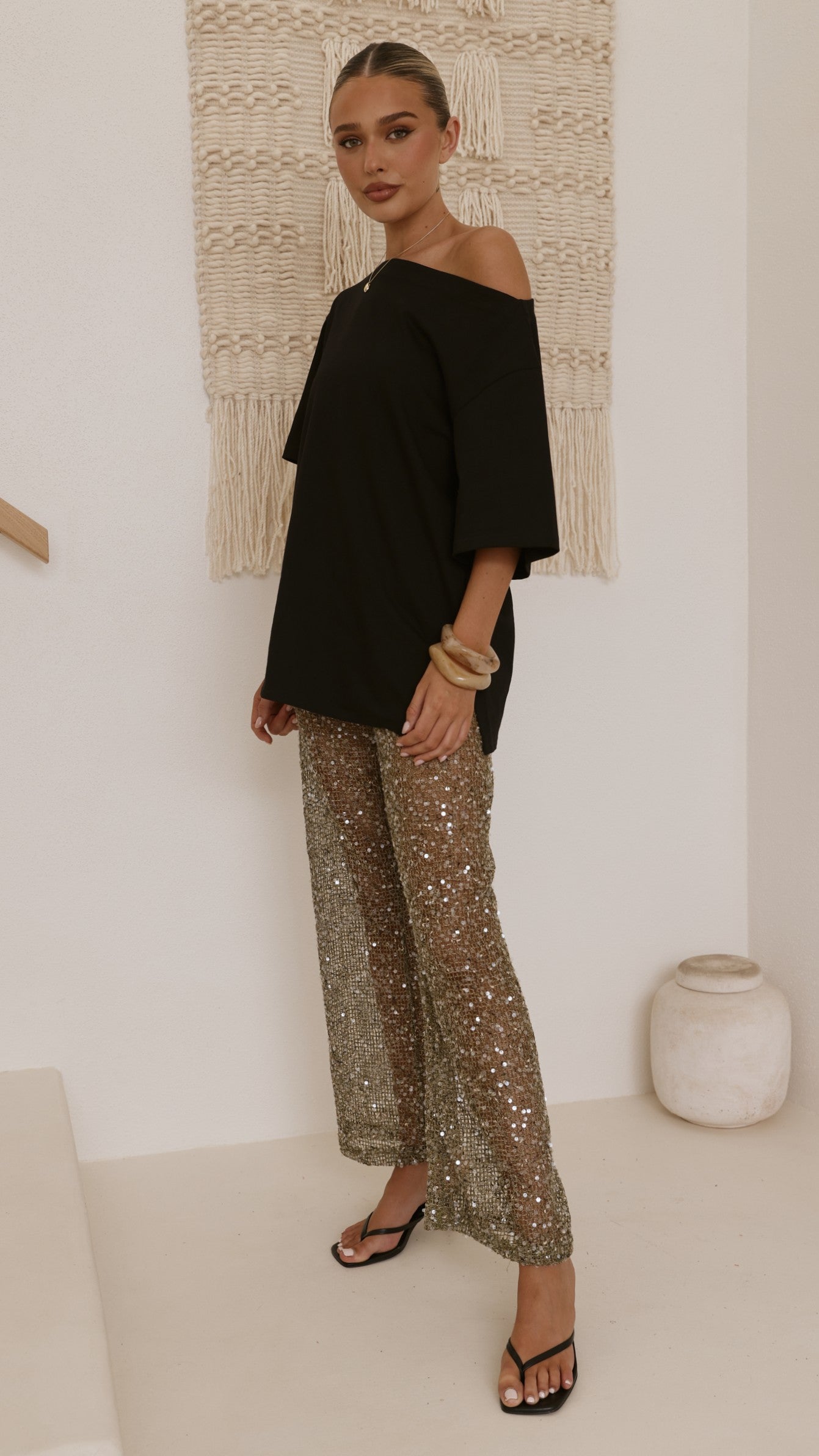 Zinnia Sequins Pant - Khaki