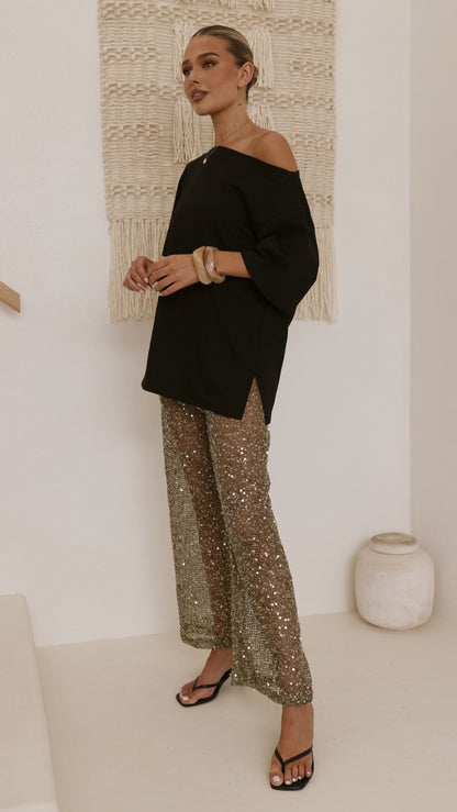 Zinnia Sequins Pant - Khaki