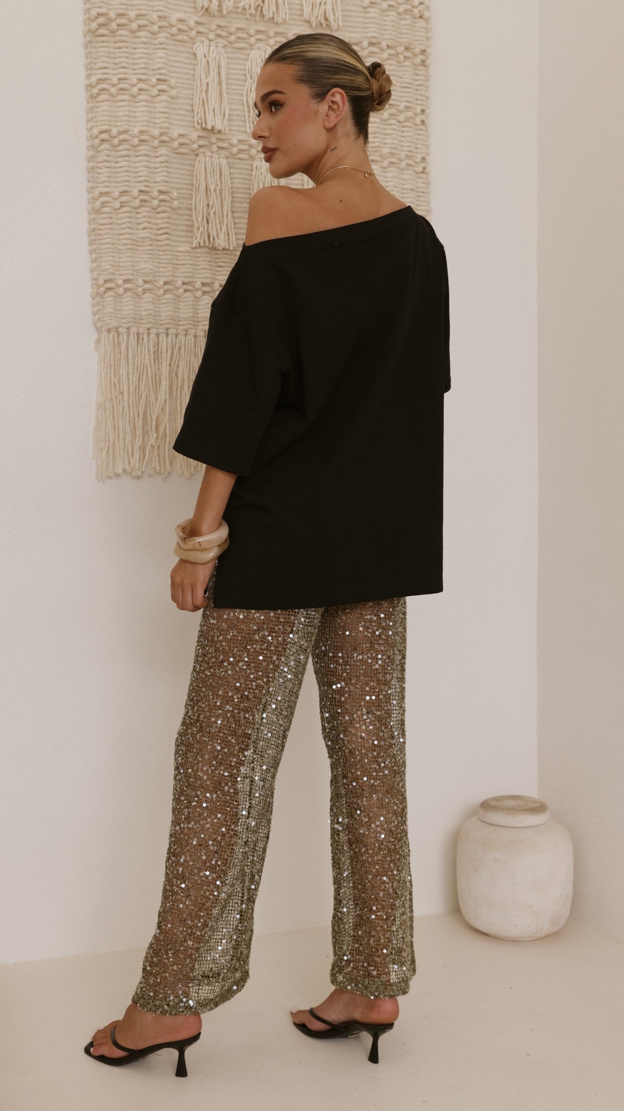 Zinnia Sequins Pant - Khaki
