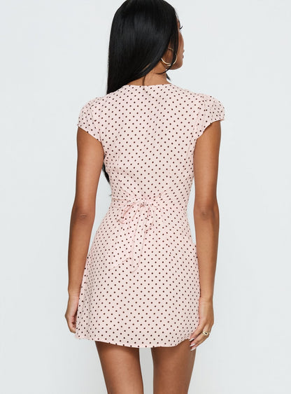 Cannelloni Mini Dress Pink / Brown Polka Dot