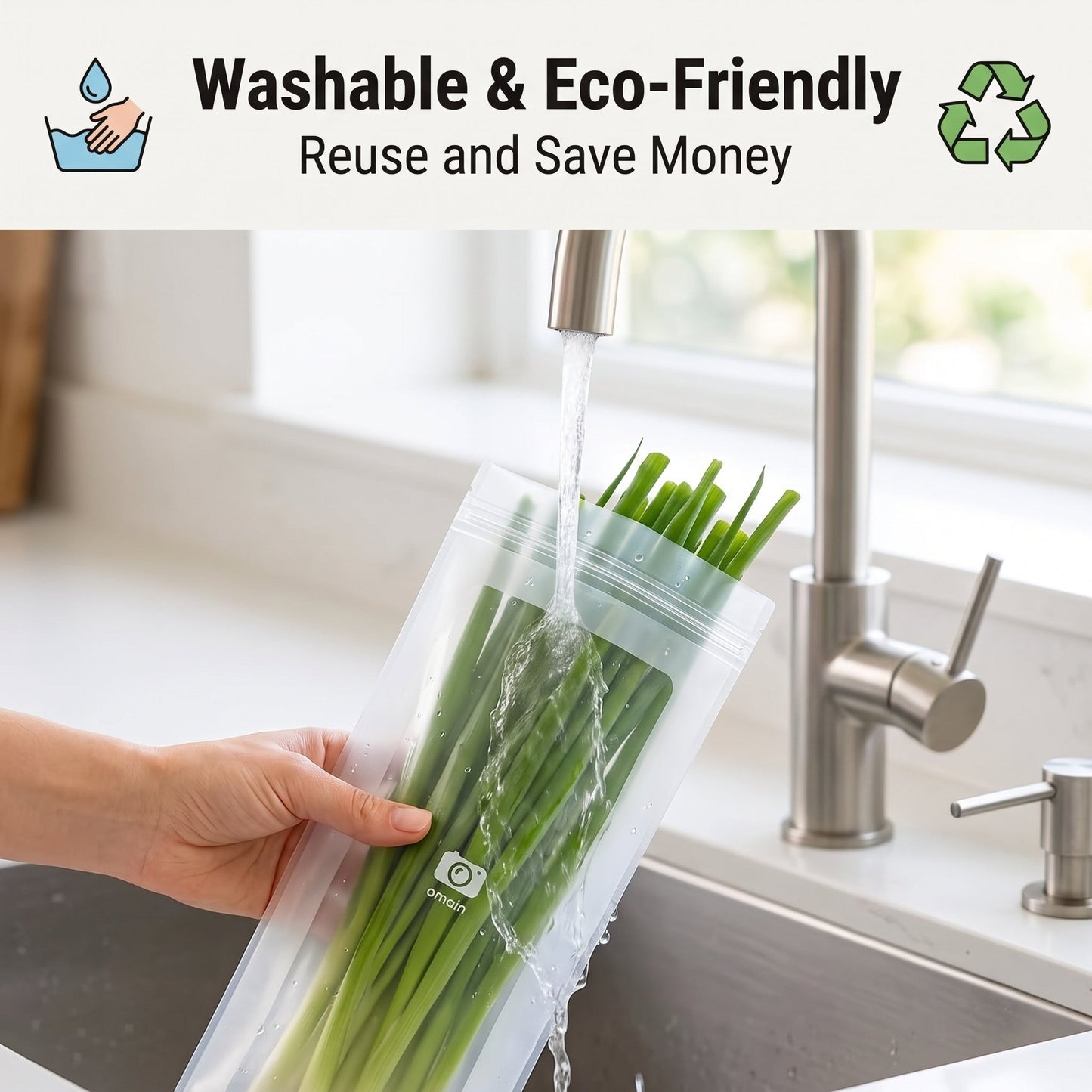 🥬 50/100PCS Reusable Long Food Storage Bags, Double-Zip Seal Freshness Bags for Kitchen