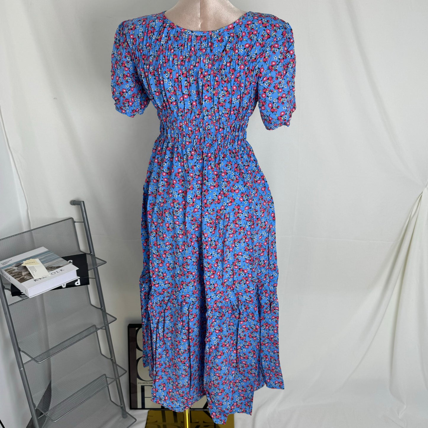 Floral Print Fitted Waist Long Dress
