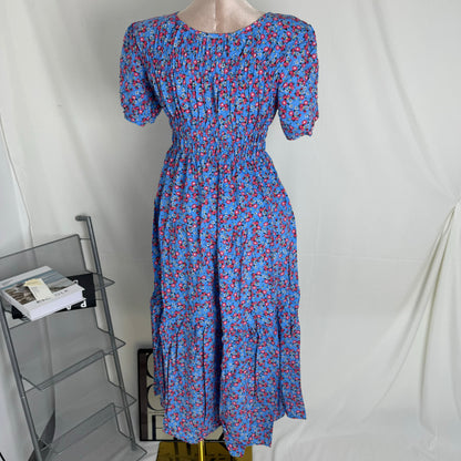 Floral Print Fitted Waist Long Dress