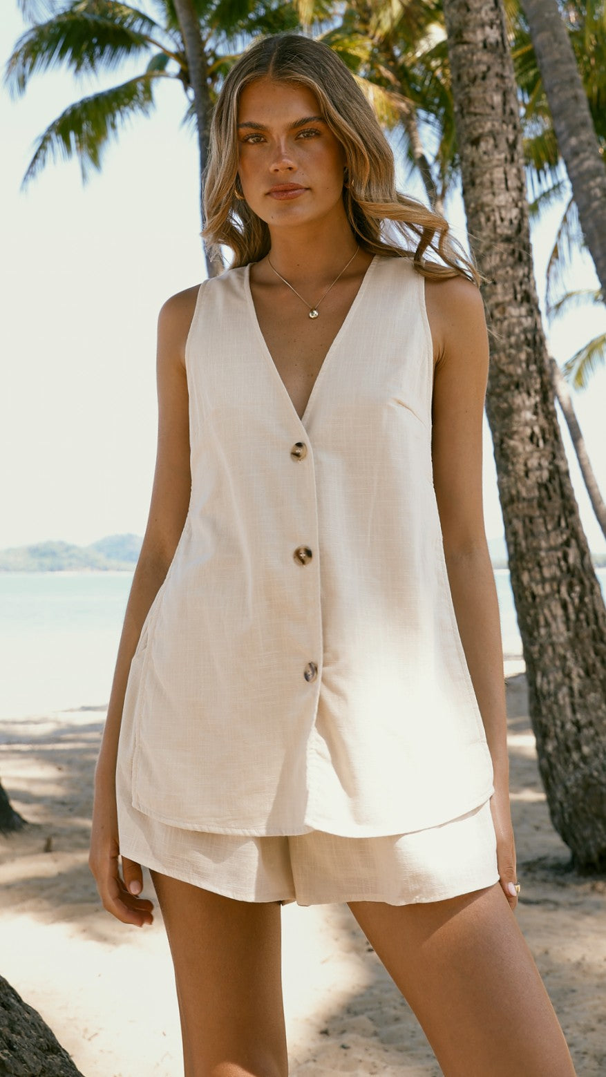 Hayley Vest and Shorts Set - Beige
