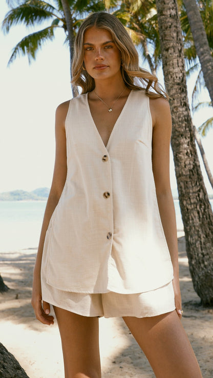 Hayley Vest and Shorts Set - Beige
