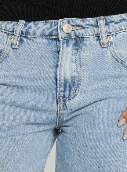 Dakoba Button Detail Mid Rise Straight Leg Jean Light Blue Wash