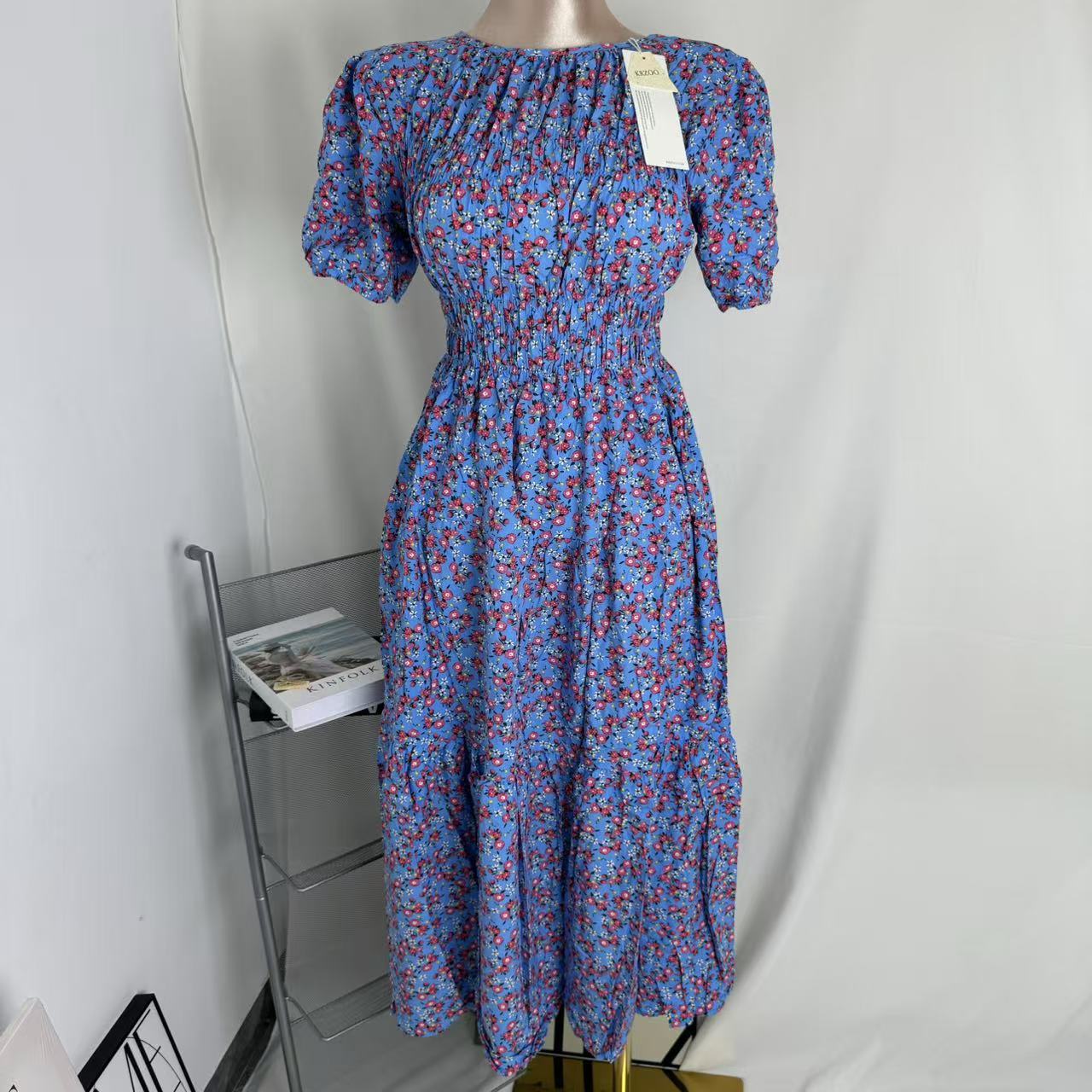Floral Print Fitted Waist Long Dress