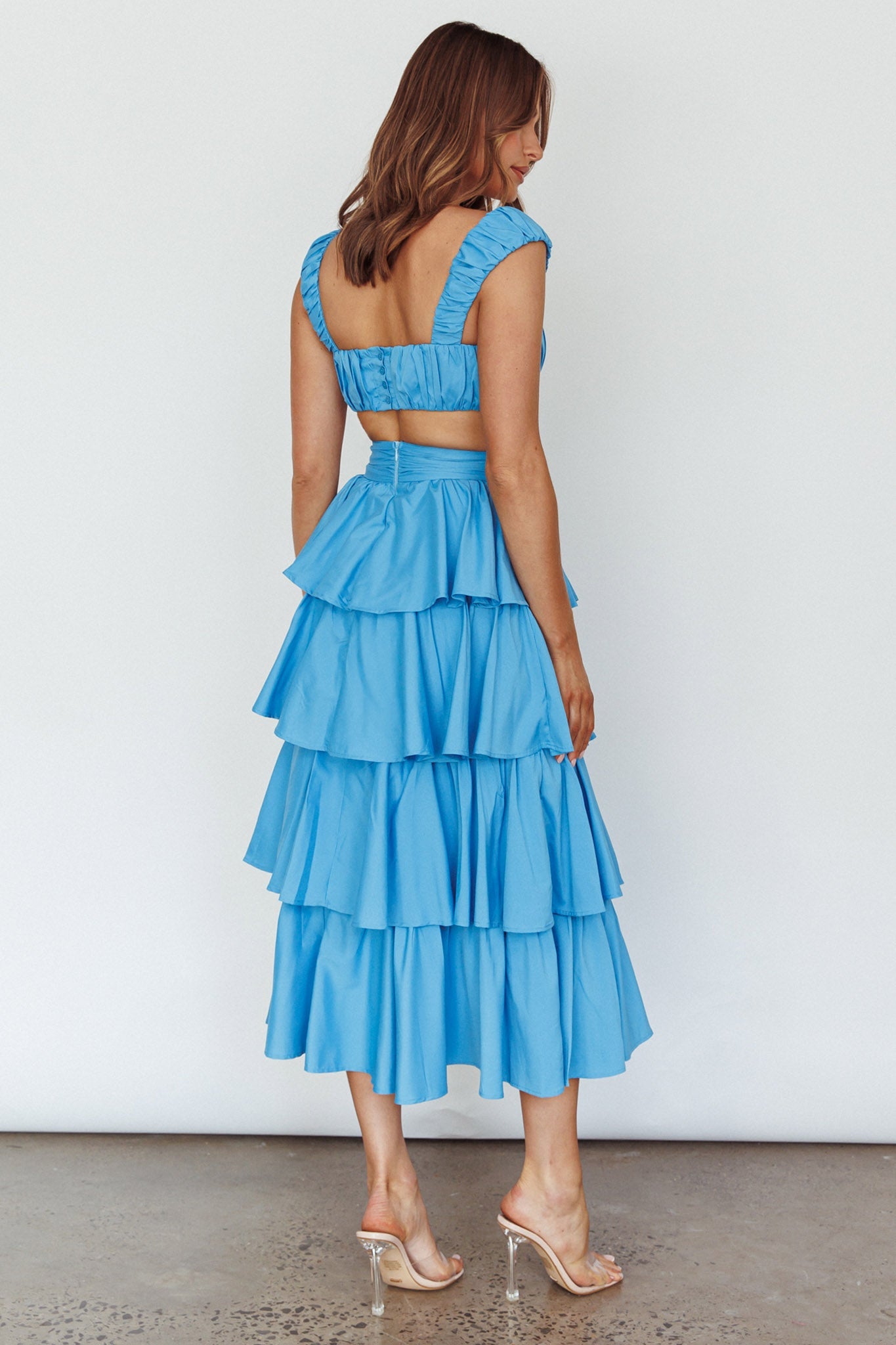 Suenito Tiered Frill Maxi Skirt Blue