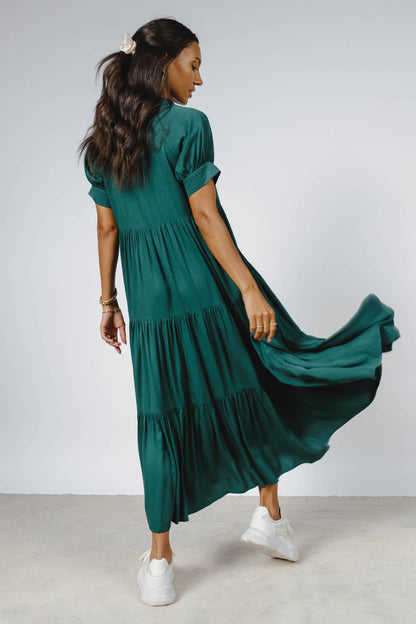 Amanda Tiered Dress in Hunter Green - FINAL SALE