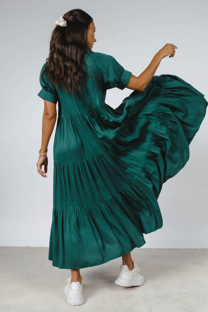Amanda Tiered Dress in Hunter Green - FINAL SALE