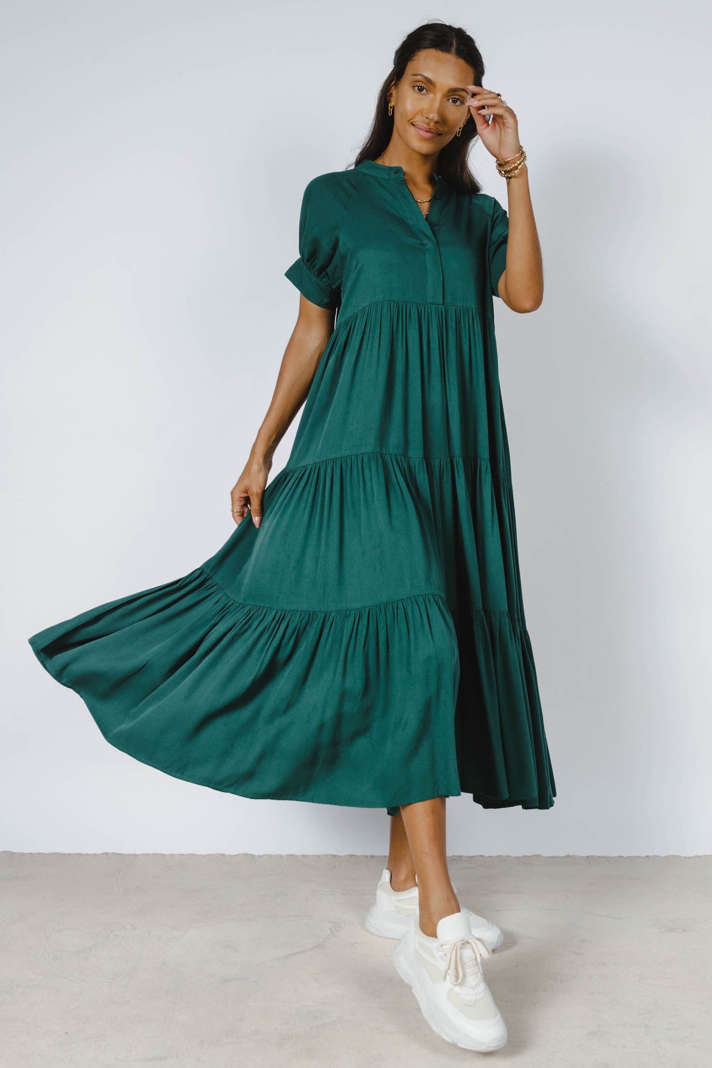 Amanda Tiered Dress in Hunter Green - FINAL SALE