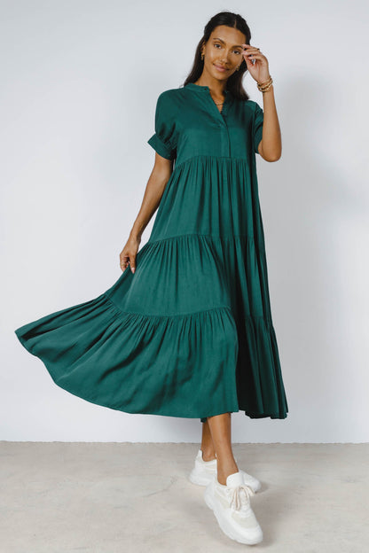 Amanda Tiered Dress in Hunter Green - FINAL SALE