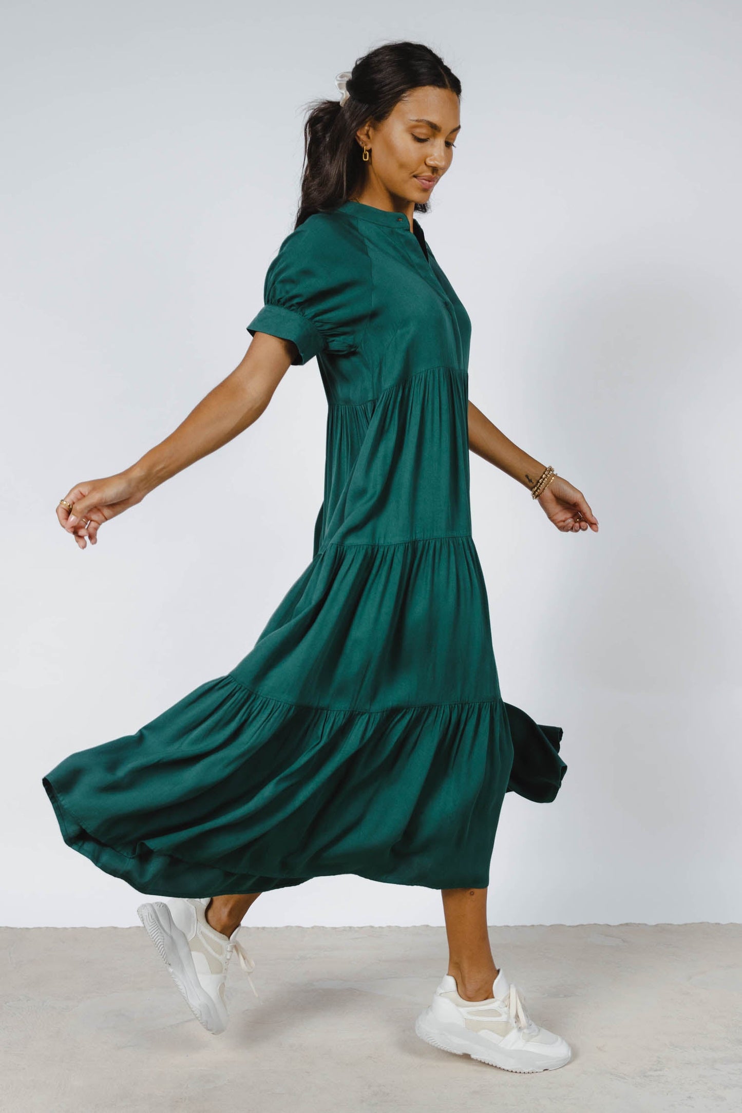 Amanda Tiered Dress in Hunter Green - FINAL SALE