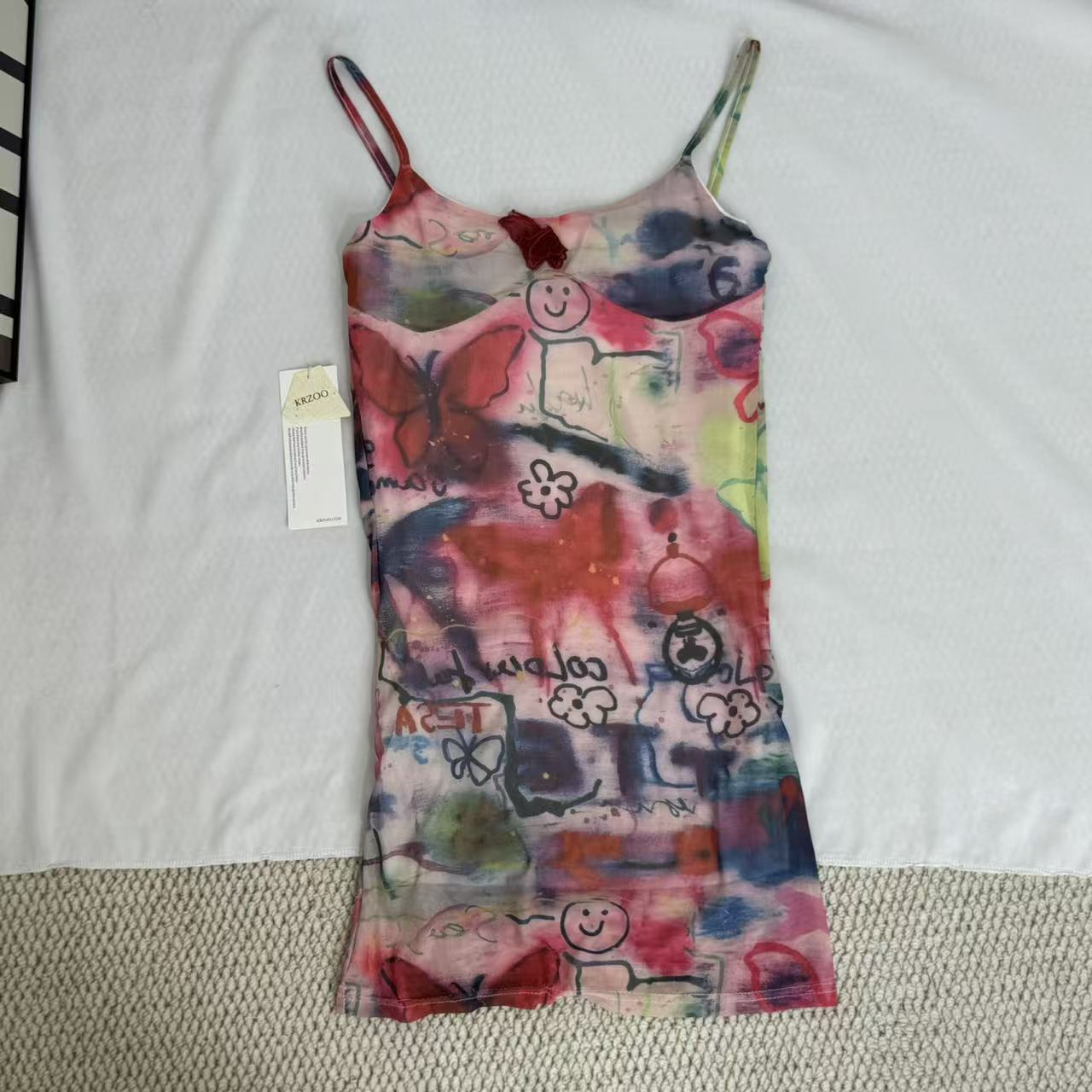 Butterfly Graffiti Print Cami Dress