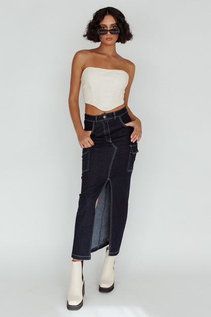 Mercury Retrograde Pocket Midi Skirt Indigo