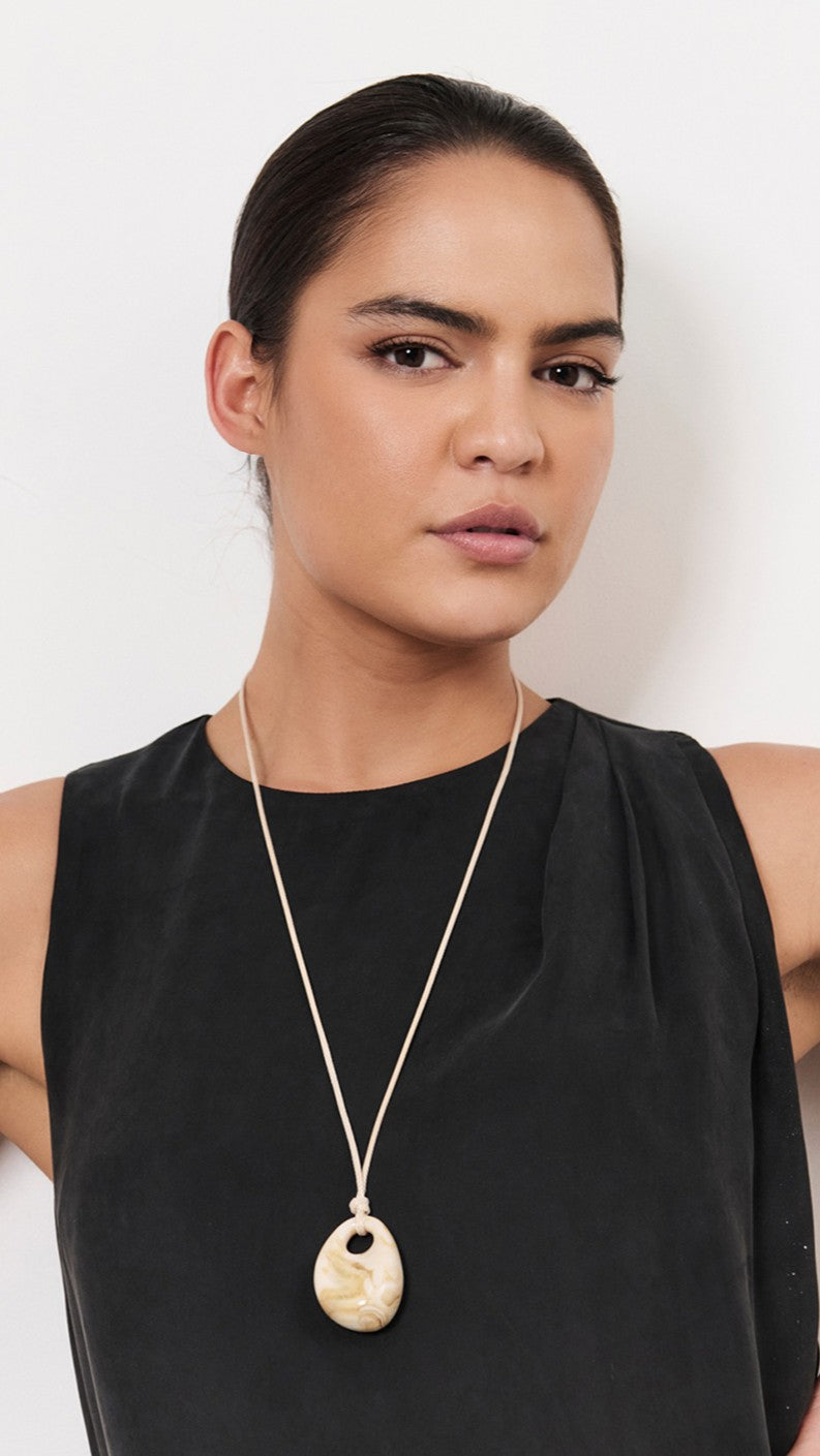 Resin Pendant Adjustable Leather Necklace - Camel