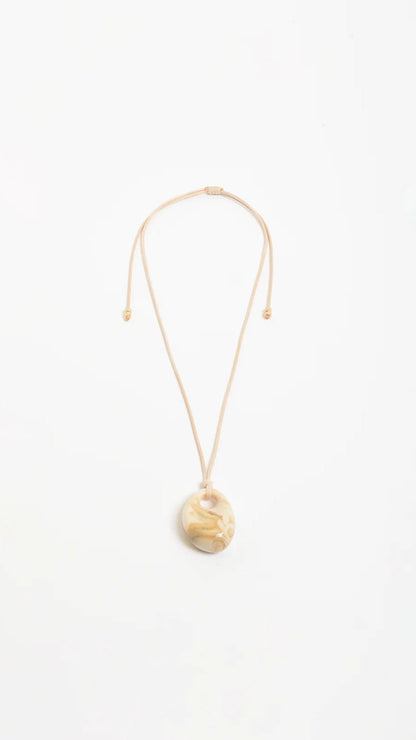 Resin Pendant Adjustable Leather Necklace - Camel