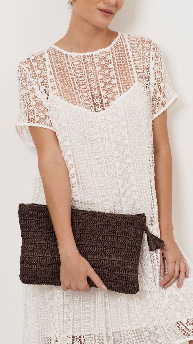 Paper Weave Large Pouch - Chocolate