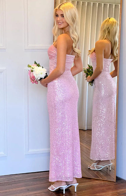 Alliana Pink Sequin Strapless Formal Maxi Dress
