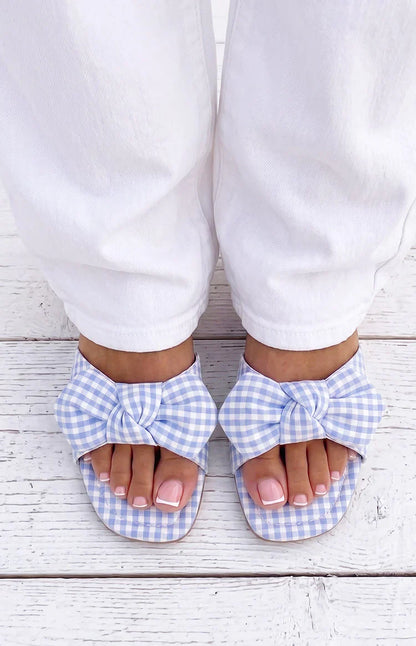 Ariel Blue Check Bow Sandals