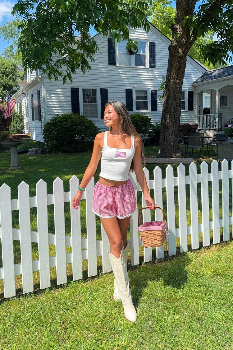 Arnie Red Gingham Broderie Lace Shorts