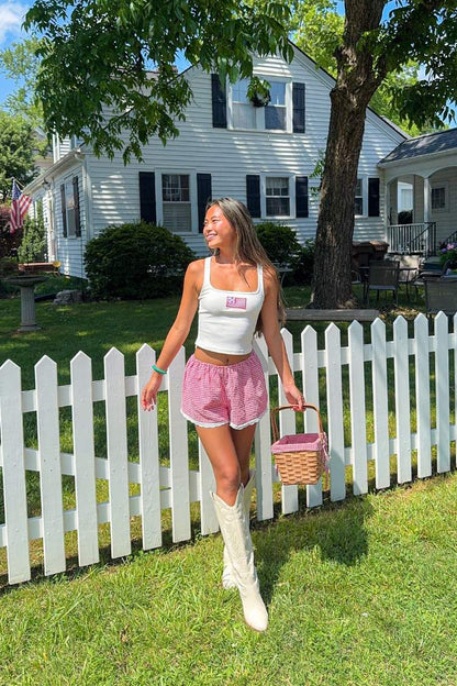 Arnie Red Gingham Broderie Lace Shorts
