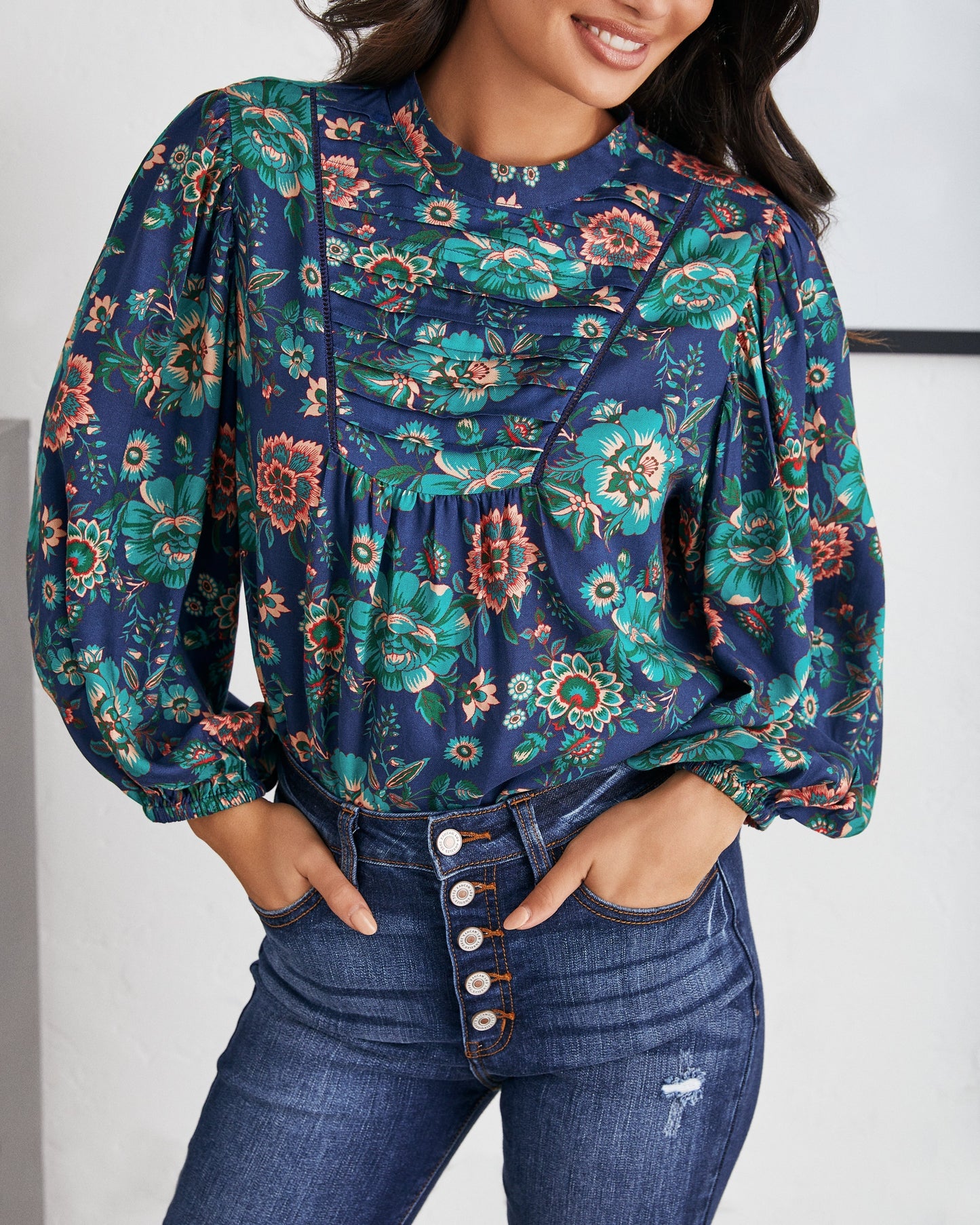 Auden Floral Pintuck Blouse