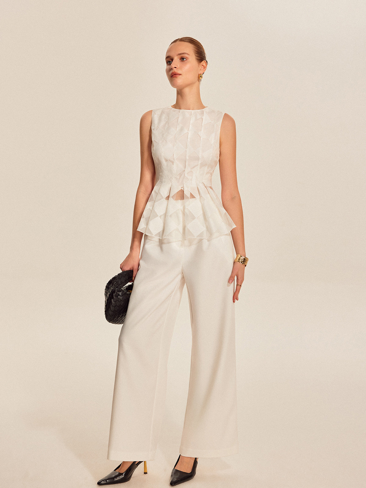 Semi-Sheer Geometric Peplum Top
