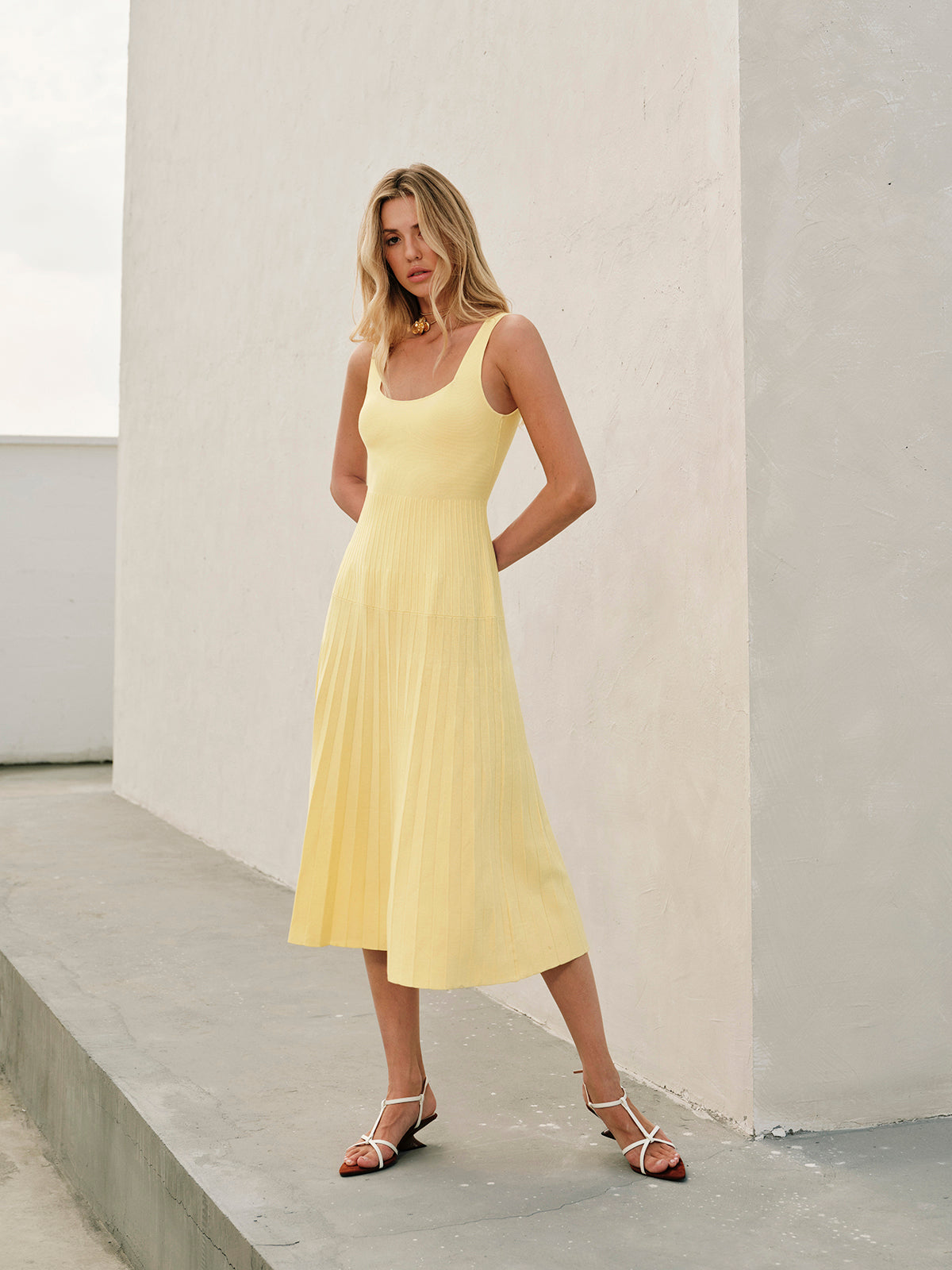 Square-Neck Ribbed Knit Dress