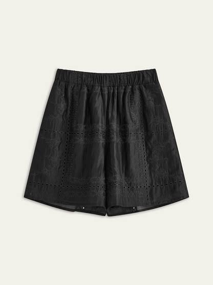 Embroidery Detail Long Sleeve Shorts Set