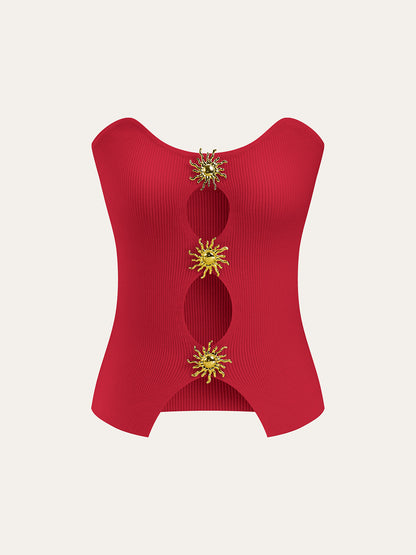 Metal Cut-Out Knit Sweater Vest