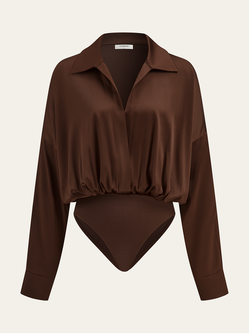 Satin Collared Long Sleeve Bodysuit