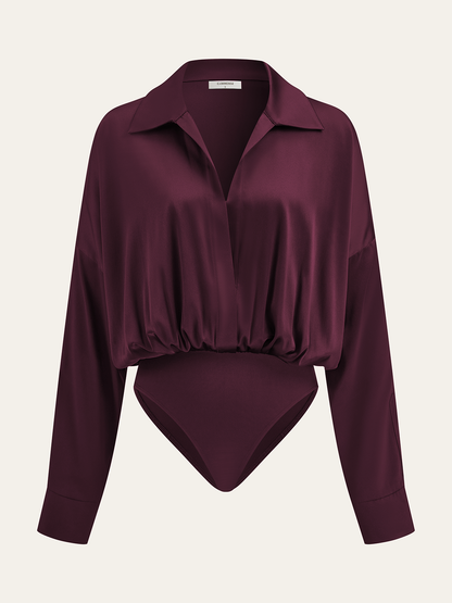 Satin Collared Long Sleeve Bodysuit