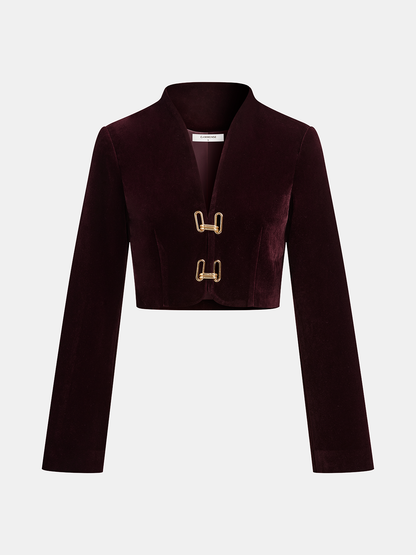 Metal Buckle Corduroy Stand Collar Jacket