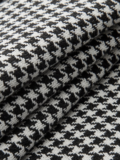 Houndstooth Pleated Buttoned Wide Leg Pants
