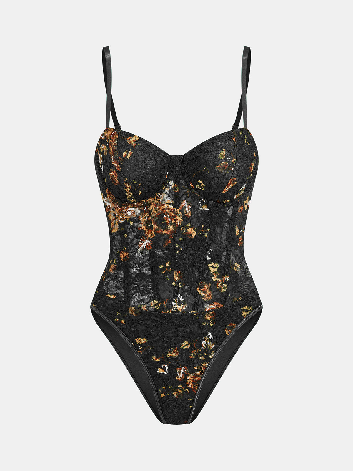 Floral Print Embroidery Bustier Corset Bodysuit