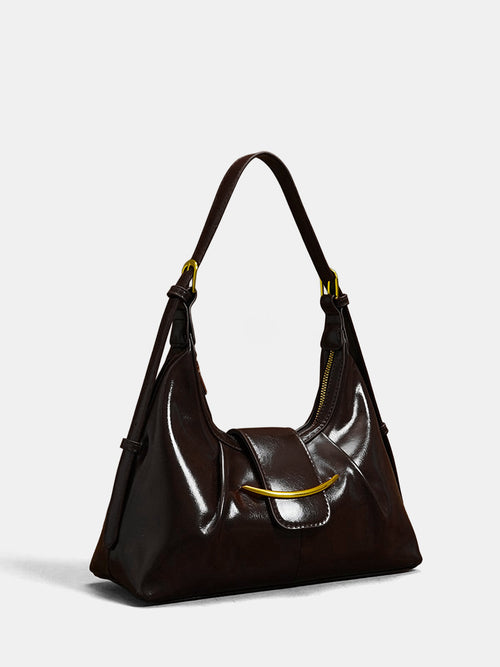 Patent Leather Hobo Bag with Gold Accents