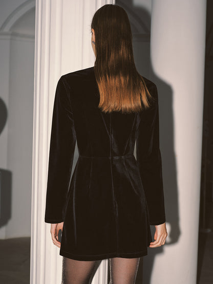 Crystal Bow Detail Velvet Mini Dress