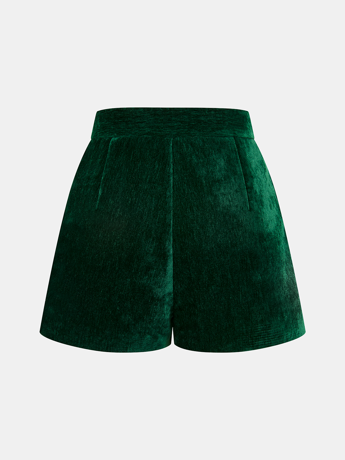 Velvet Metal-Button Mid-Waist Shorts