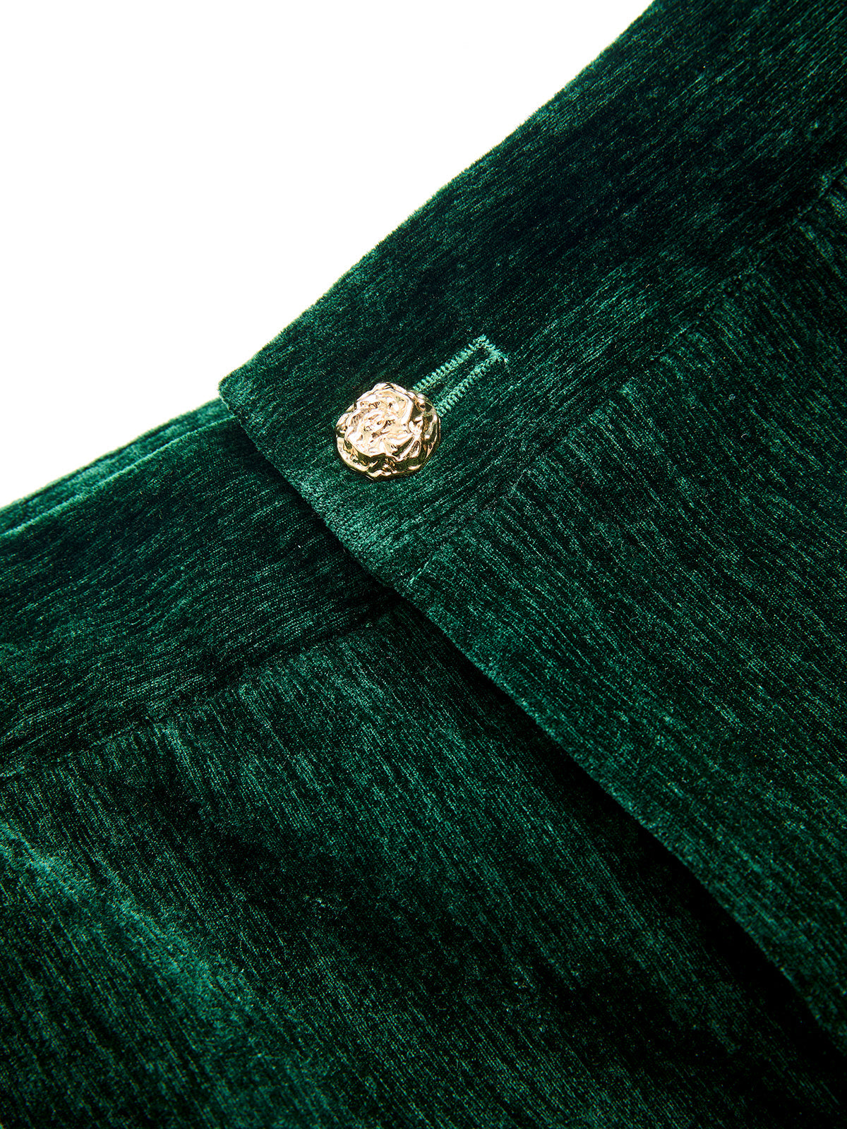 Velvet Metal-Button Mid-Waist Shorts
