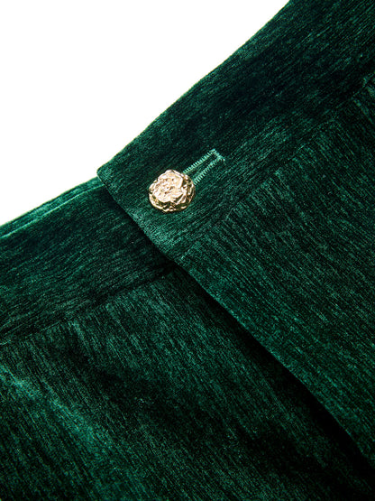 Velvet Metal-Button Mid-Waist Shorts