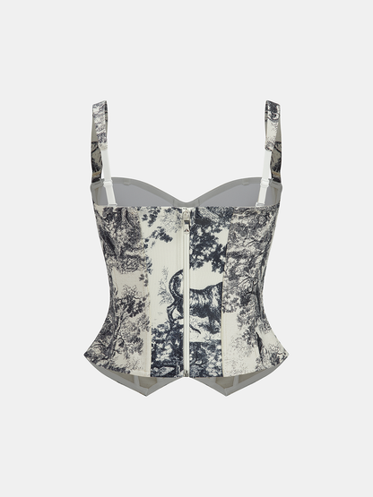 Ink Wash Painting Print Corset Top